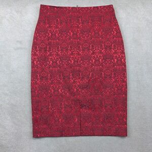 Worthington Pencil Skirt 12 Womens Red Black Damask Jacquard Gothic Pencil Skirt
